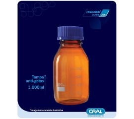 Frasco Reagente Âmbar Com Tampa De Rosca Azul Anti-Gotas Graduado - 2.000 Ml - Cral